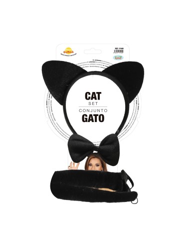 Donna con costume da gattina nero, orecchie feline e collare per feste a tema Halloween
