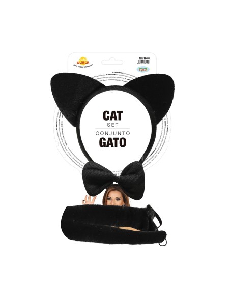 Donna con costume da gattina nero, orecchie feline e collare per feste a tema Halloween