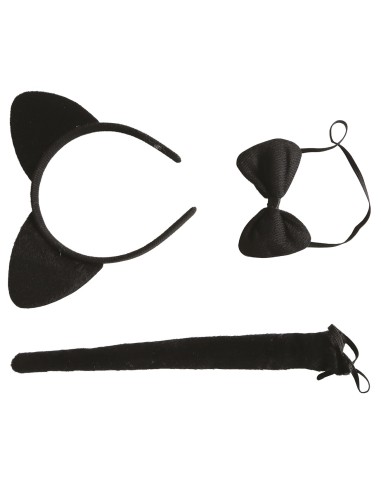 Donna con costume da gattina nero, orecchie feline e collare per feste a tema Halloween