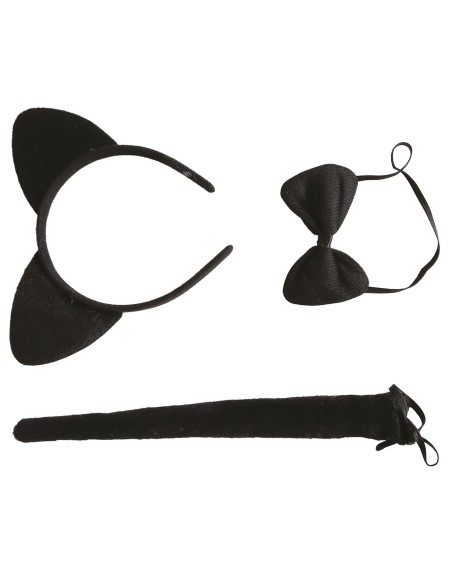 Donna con costume da gattina nero, orecchie feline e collare per feste a tema Halloween