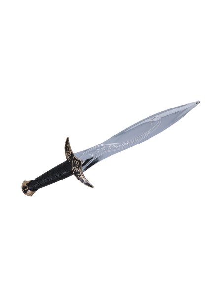 Bambino con daga medievale 39cm e costume da cavaliere rosso e verde per travestimenti