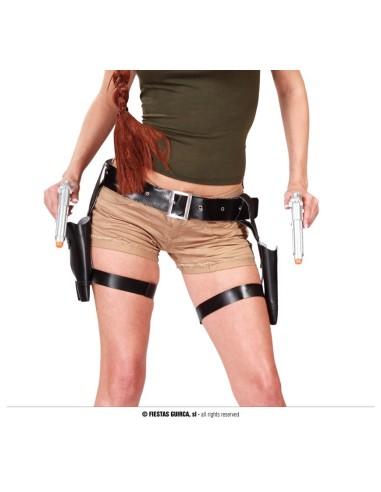 Cinturone western nero con doppia fondina e pistola per costume cowboy da donna