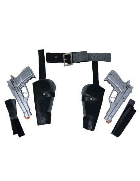 Cinturone western nero con doppia fondina e pistola per costume cowboy da donna