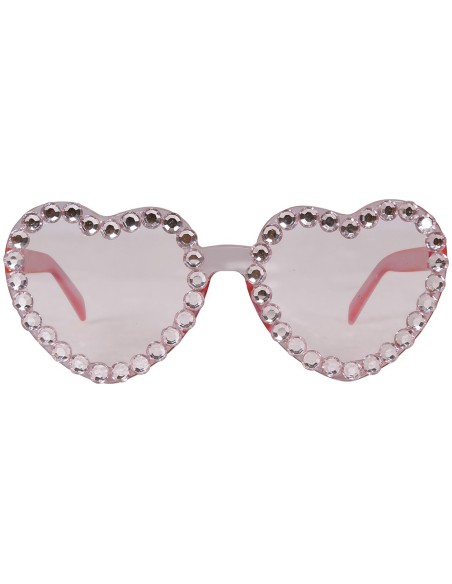 Occhiali a cuore rosa con strass brillanti indossati da donna per costume anni 70