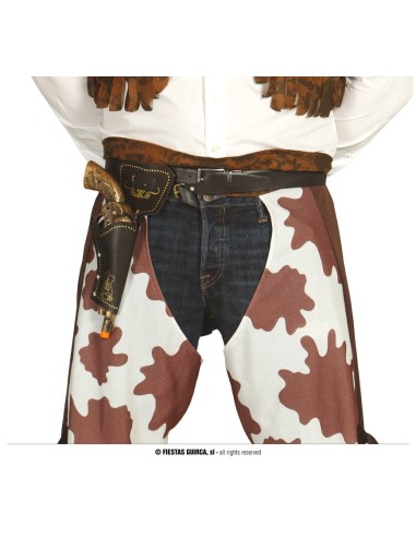 Cinturone cowboy marrone con fondina nera e pistola dorata per costume western