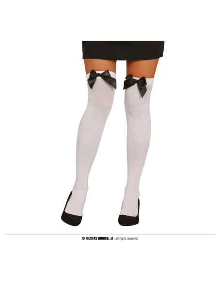 Calze bianche sopra il ginocchio con fiocco nero costume accessorio donna travestimento