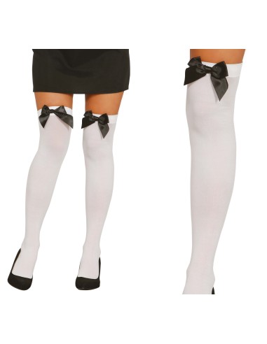 Calze bianche sopra il ginocchio con fiocco nero costume accessorio donna travestimento