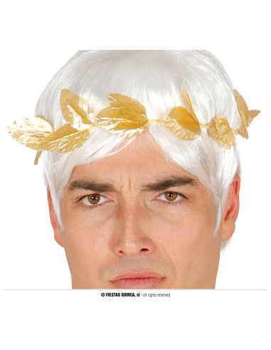 Corona dorata Cesare con foglie di alloro per costume imperatore romano uomo