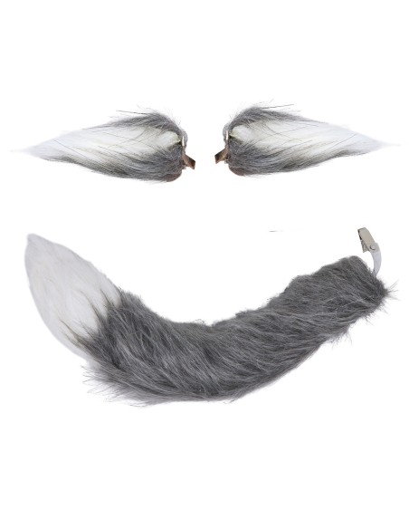 Set costume lupo grigio con orecchie pelose e coda folta per Halloween e feste a tema