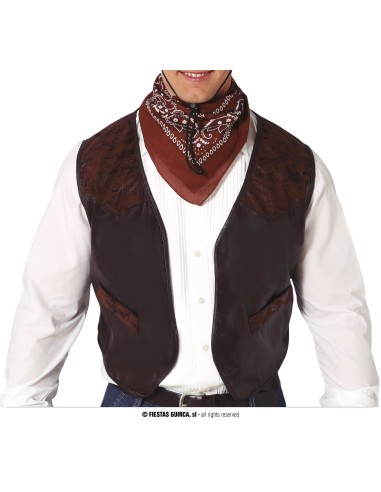 Gilet western marrone in simil pelle con bandana per costume da cowboy