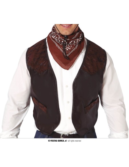 Gilet western marrone in simil pelle con bandana per costume da cowboy