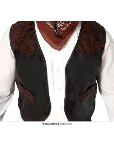 Gilet western marrone in simil pelle con bandana per costume da cowboy