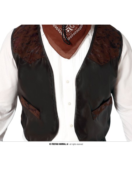 Gilet western marrone in simil pelle con bandana per costume da cowboy