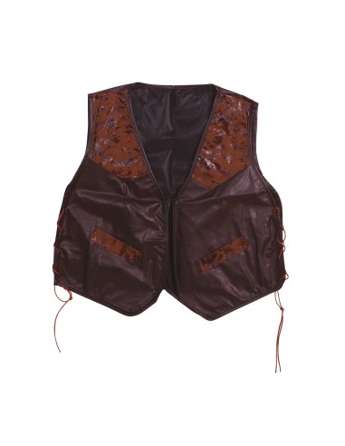 Gilet western marrone in simil pelle con bandana per costume da cowboy