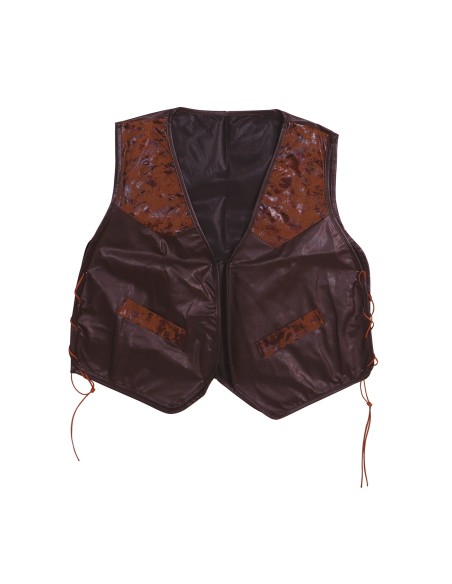 Gilet western marrone in simil pelle con bandana per costume da cowboy