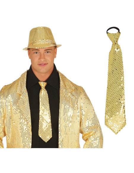 Cravatta dorata con paillettes scintillanti 35 cm per feste ed eventi eleganti