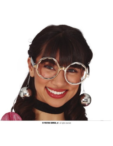 Occhiali vintage argento con sfere decorative stile anni 70 per travestimenti donna