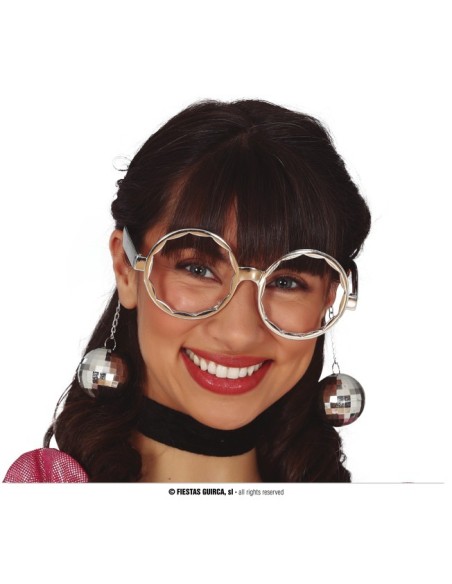 Occhiali vintage argento con sfere decorative stile anni 70 per travestimenti donna