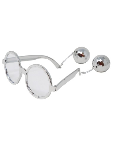 Occhiali vintage argento con sfere decorative stile anni 70 per travestimenti donna