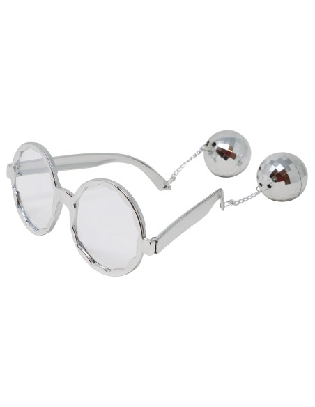 Occhiali vintage argento con sfere decorative stile anni 70 per travestimenti donna
