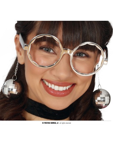 Occhiali vintage argento con sfere decorative stile anni 70 per travestimenti donna