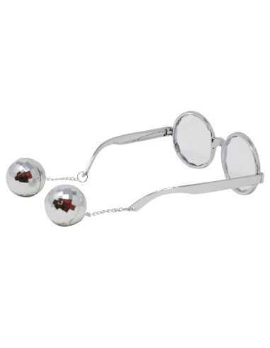 Occhiali vintage argento con sfere decorative stile anni 70 per travestimenti donna