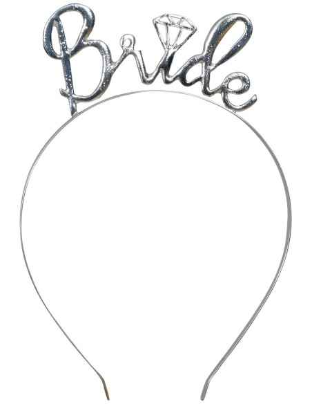 Cerchietto da sposa argento con scritta Bride in metallo brillante per matrimonio