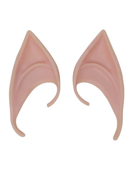 Orecchie appuntite da elfo applicate su donna con fiore tra i capelli per costume fantasy