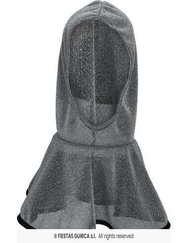 Cappuccio medievale grigio effetto cotta di maglia per costumi storici da cavaliere e guerriero