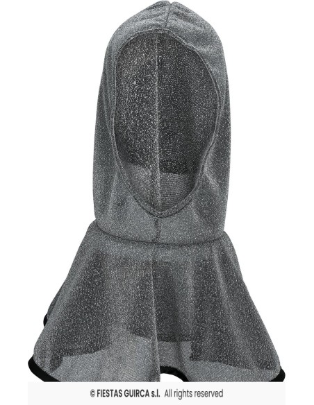 Cappuccio medievale grigio effetto cotta di maglia per costumi storici da cavaliere e guerriero