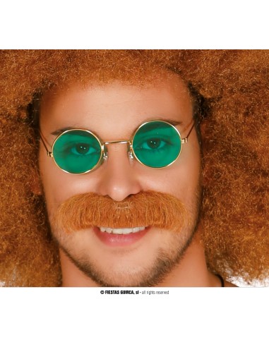 Occhiali hippie tondi con lenti verdi e montatura dorata per costume anni 70 retrò vintage