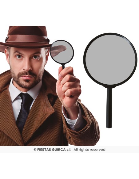 Uomo con cappello e lente d'ingrandimento da detective 16 cm per travestimenti investigatore