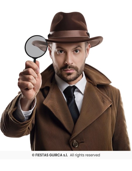 Uomo con cappello e lente d'ingrandimento da detective 16 cm per travestimenti investigatore