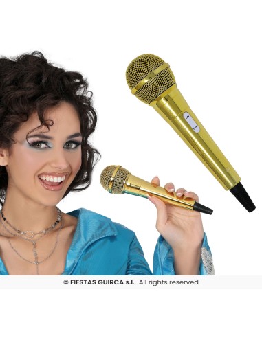 Microfono dorato lucido da 20 cm con griglia per costumi da cantante pop star karaoke