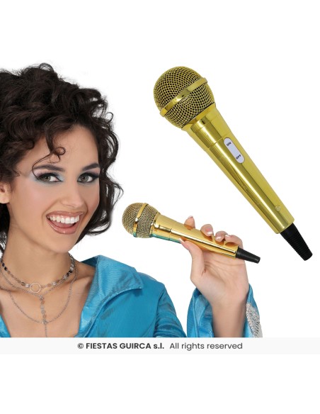 Microfono dorato lucido da 20 cm con griglia per costumi da cantante pop star karaoke
