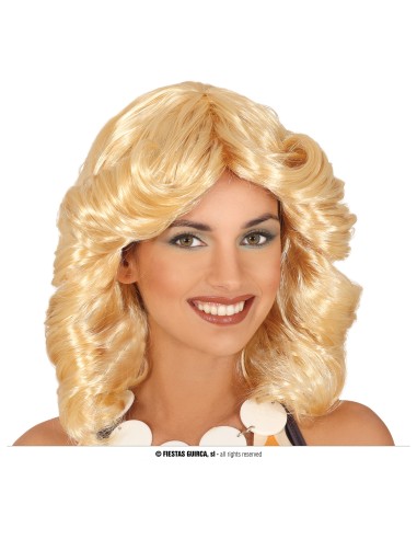 Parrucca bionda riccia vintage anni 70 da donna con onde voluminose e frangia laterale