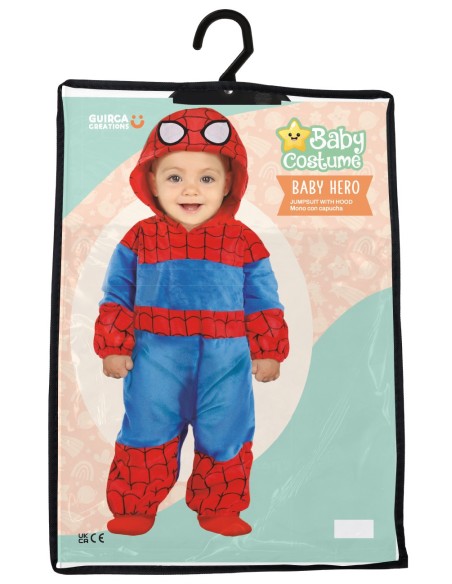 Costume Baby Spider-Man rosso e blu con cappuccio per bambini 2-3 anni supereroe Marvel