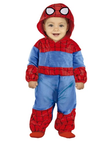 Costume Baby Spider-Man rosso e blu con cappuccio per bambini 2-3 anni supereroe Marvel