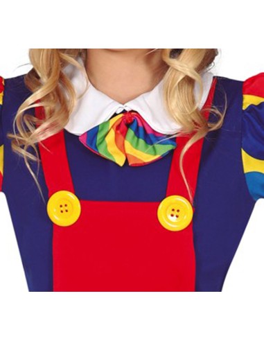 Costume clown bambina multicolore con vestito arcobaleno e maniche a pois per feste di Carnevale