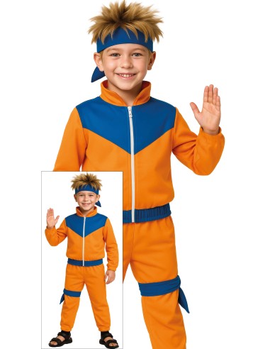 Costume Naruto bambino con tuta arancione blu e fascia ninja per cosplay anime