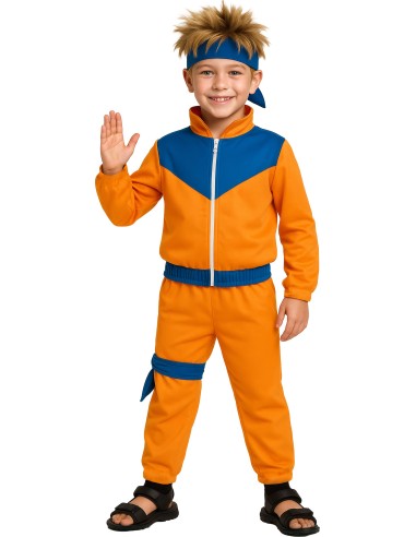 Costume Naruto bambino con tuta arancione blu e fascia ninja per cosplay anime