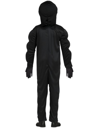 Costume Venom bambino nero con simbolo ragno bianco e maschera con denti per Halloween