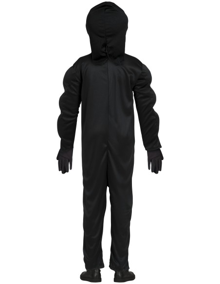 Costume Venom bambino nero con simbolo ragno bianco e maschera con denti per Halloween