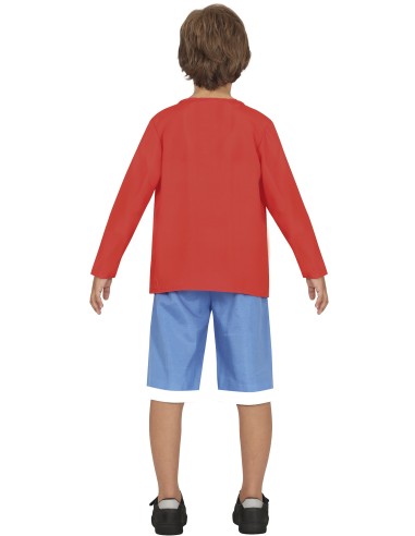 Costume Rufy One Piece bambino con gilet rosso, maglia beige e pantaloncini blu per cosplay
