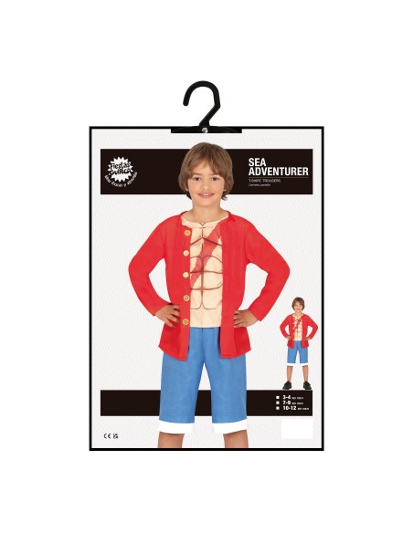 Costume Rufy One Piece bambino con cardigan rosso e pantaloni blu per Carnevale cosplay