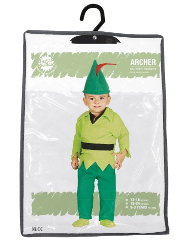 Costume Peter Pan bambino con tunica verde, cappello con piuma rossa e cintura nera per feste a tema