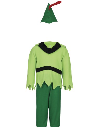 Costume Peter Pan bambino con tunica verde, cappello con piuma rossa e cintura nera per feste a tema