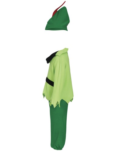 Costume Peter Pan bambino con tunica verde, cappello con piuma rossa e cintura nera per feste a tema