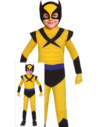 Costume Wolverine bambino giallo e nero con maschera e tuta integrale supereroe Marvel