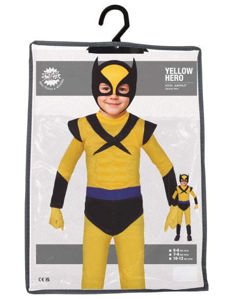 Costume Wolverine bambino giallo e nero con maschera e tuta integrale supereroe Marvel